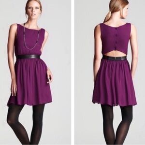 Alice & Olivia Purple & Black 100% Silk Open Back Midi Dress